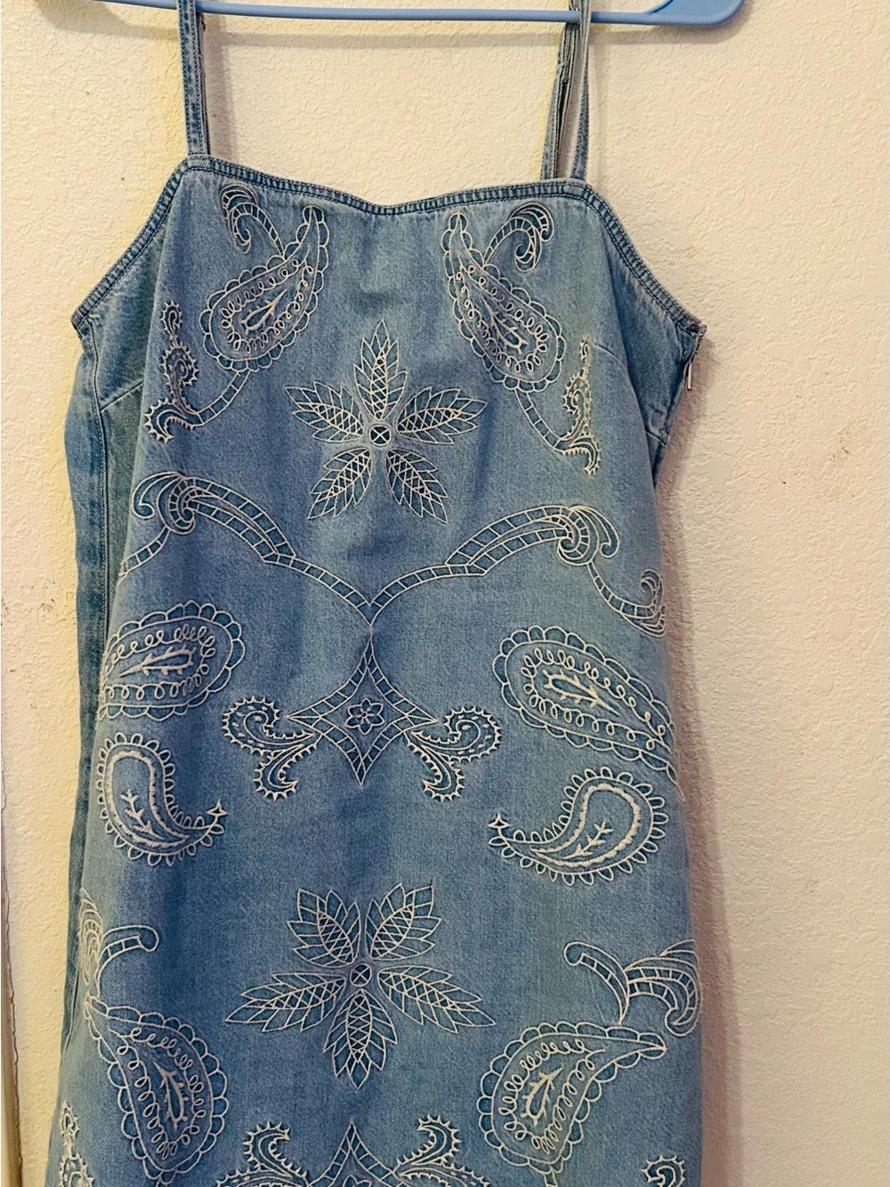 American Eagle Outfitters Light Blue Embroidered Denim Mini Dress